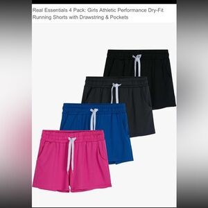 Real Essentials Girls' Athletic Shorts 4-Pack - Black, Gray, Blue, Pink